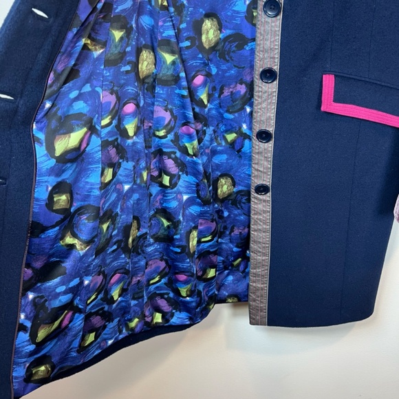 Boden Limited Edition Wool Cashmere Pea Coat Navy Blue Magenta Lined Pockets  8R - Picture 15 of 16